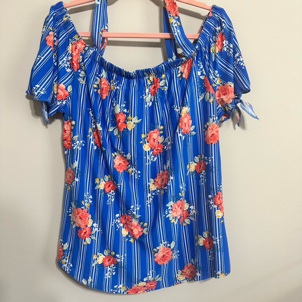 Bobbie Brooks Blue Floral Off-Shoulder Blouse